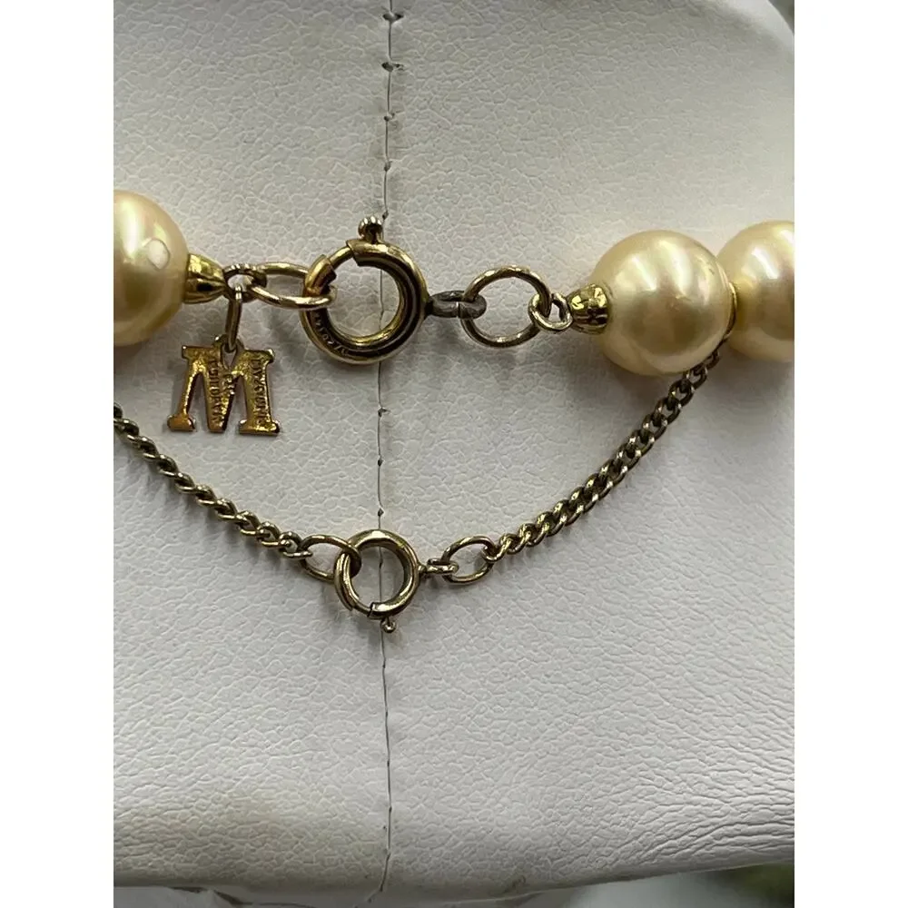 Majorica Spain‎ M 8-9mm Golden Pearl Necklace 15.5” 12kt GF Clasp 925 Chain